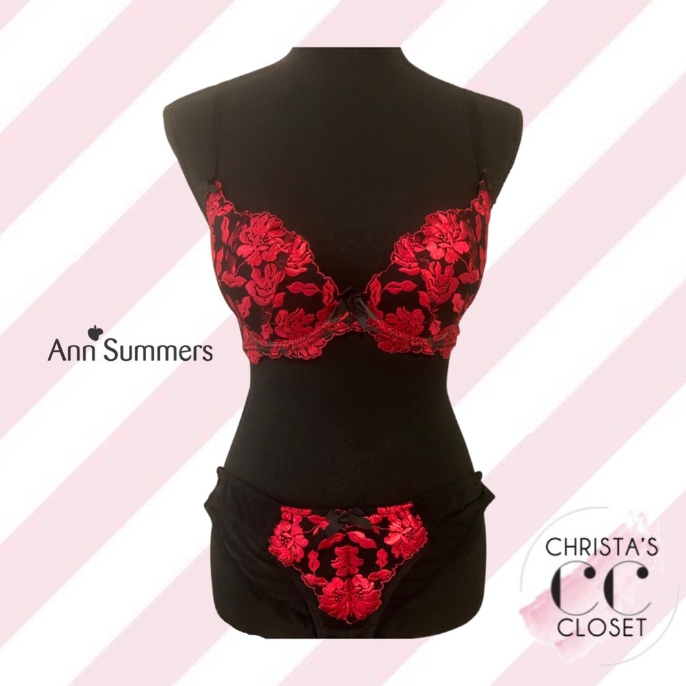 Ann Summer Bra & Panty Set, Black/Red